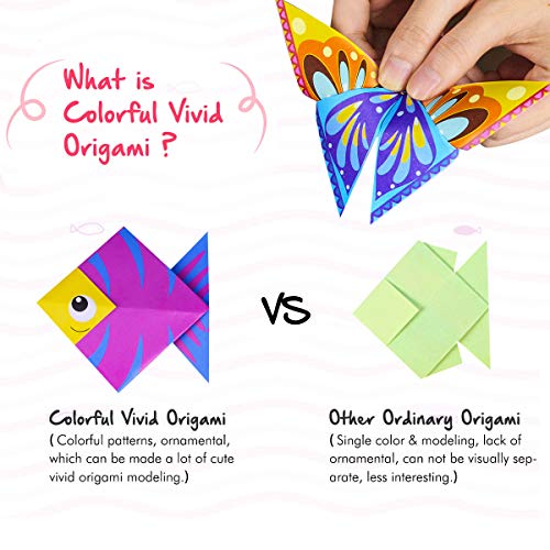 Gamenote color kit de origami para niños 118 archivo de origami vívido de doble cara 55 páginas que enseña libro de origami, adecuado para niños / clase de manualidades escolares