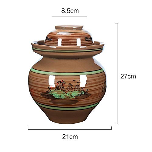 Gangkun Jarra de Kimchi, Jarra de salmuera doméstica de Barro Antiguo, Jarra de chucrut Vieja, Jarra de pepinillo-4 kg de Agua