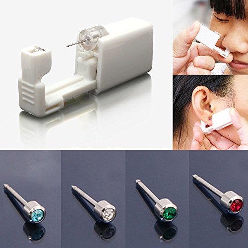 Ganquer Kit de Pistola Perforadora de Perno Perforado de Seguridad de Cuerpo estéril desechable de Oreja de 3 mm.(Azul)