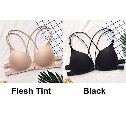 Ganquer Sujetador las mujeres Bralette Volver Embellecer Cierre frente Lencería Moda Alambre Libre Acolchado Reunir Empuje hacia arriba Sexy(Tinte de carne)
