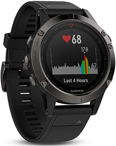 Garmin Fenix 5- Reloj multideporte, con GPS y medidor de frecuencia cardiaca, lente de cristal y bisel de acero inoxidable, 47 mm, cinta negra