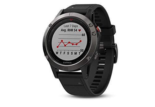 Garmin Fenix 5- Reloj multideporte, con GPS y medidor de frecuencia cardiaca, lente de cristal y bisel de acero inoxidable, 47 mm, cinta negra