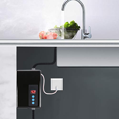 Garosa Mini Calentador de Agua Eléctrico Instantáneo Medidas de Seguridad Múltiples Calentador de Agua Ducha Sin Tanque Sistema de Agua Caliente para Cocina y Baño 220v 5.5kw (Black)