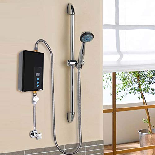 Garosa Mini Calentador de Agua Eléctrico Instantáneo Medidas de Seguridad Múltiples Calentador de Agua Ducha Sin Tanque Sistema de Agua Caliente para Cocina y Baño 220v 5.5kw (Black)