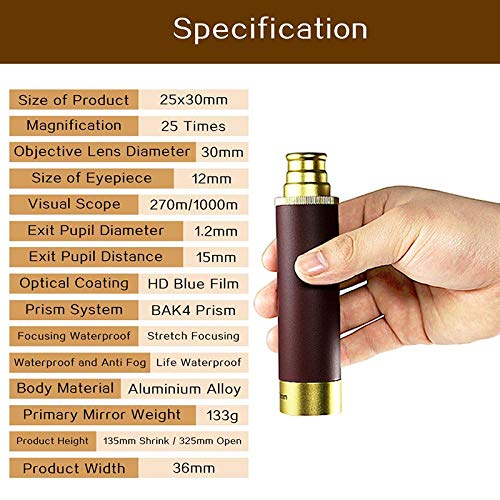 GBBG 25x30 Telescopio monocular Herramientas de catalejo Espejo de Alta Potencia Portátil Monocular Visión Nocturna Binocular Alcance Caza