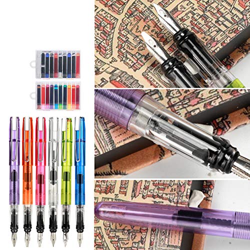 GCQUILL 6PCS Pluma Estilográfica con 20 Cartuchos de Tinta, Regalo para Navidad/ Año Nuevo/ Cumpleaños/ Fiestas