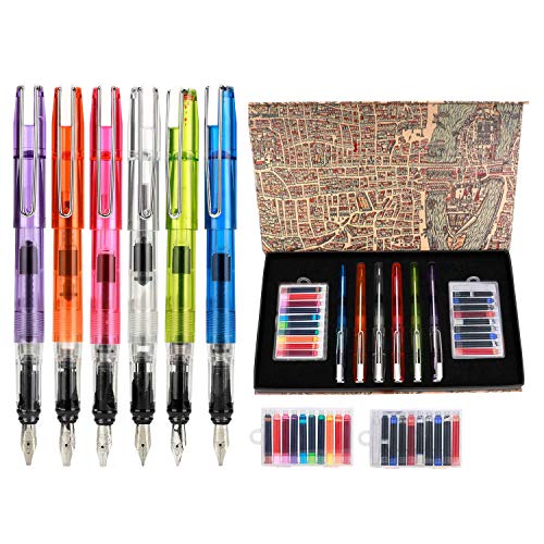 GCQUILL 6PCS Pluma Estilográfica con 20 Cartuchos de Tinta, Regalo para Navidad/ Año Nuevo/ Cumpleaños/ Fiestas