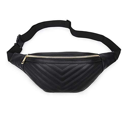 Geagodelia Riñoneras de Moda Bolsa de Cinturón para Mujer Niña Elegante PU Fanny Pack Paquete de Cintura con Correa Ajustable para Viaje Senderismo Festival al Aire Libre (Negro)