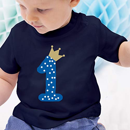 Geburtstag Baby - 1. Geburtstag Krone Junge Erster - Navy Blau - BZ02 - Baby T-Shirt Kurzarm … (Azul Marino, 12-18)