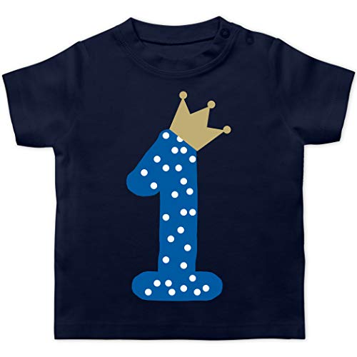 Geburtstag Baby - 1. Geburtstag Krone Junge Erster - Navy Blau - BZ02 - Baby T-Shirt Kurzarm … (Azul Marino, 12-18)