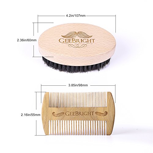 Geebright Cepillo de barba, Handemade barba de madera cepillo y peine kit con bolsa de viaje cepillo de cerdas de jabalí natural con peine de barba portable kit de la preparación para los hombres