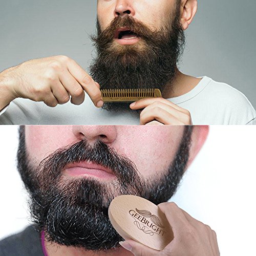Geebright Cepillo de barba, Handemade barba de madera cepillo y peine kit con bolsa de viaje cepillo de cerdas de jabalí natural con peine de barba portable kit de la preparación para los hombres