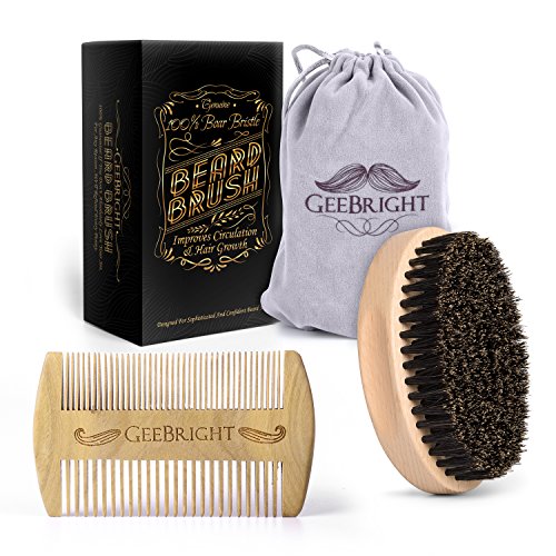 Geebright Cepillo de barba, Handemade barba de madera cepillo y peine kit con bolsa de viaje cepillo de cerdas de jabalí natural con peine de barba portable kit de la preparación para los hombres