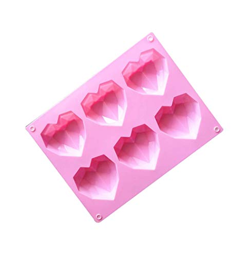 Geeke Silicone Mold 3D Diamond Heart/High Ball/Double Cherry Shaped Bandeja para Hornear Molde Jabón de Chocolate Pastel Postre Herramienta DIY (6cavidades 3D Diamond Heart Shape)