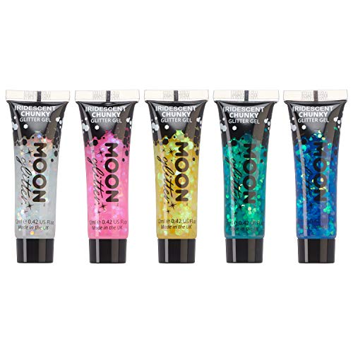 Gel brillo iridiscente para la cara y el cuerpo de Moon Glitter - 12ml - Pintura Facial Brillante - Set de 5 colores
