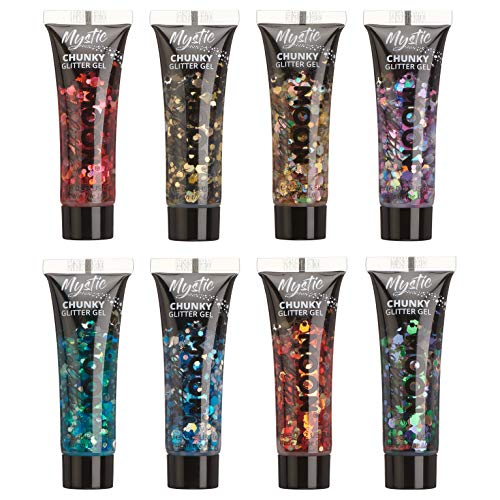 Gel de brillantina consistente mística por Moon Glitter - 12ml - Set de 8 colores - Pintura Facial Brillante