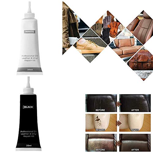 Gel de reparación de cuero avanzado, reparaciones de quemaduras, agujeros, rasgaduras y gubias, crema de reparación de cuero para muebles Sofá Asientos de coche Botas (Negro + blanco)
