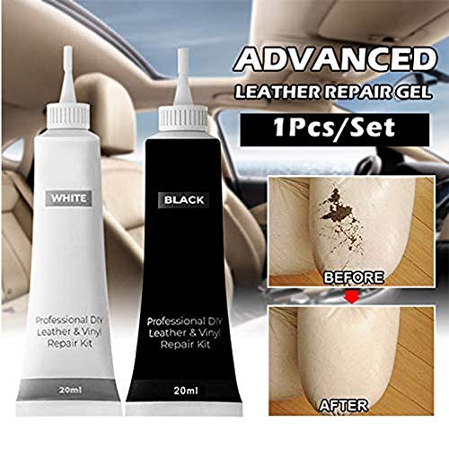 Gel de reparación de cuero avanzado, reparaciones de quemaduras, agujeros, rasgaduras y gubias, crema de reparación de cuero para muebles Sofá Asientos de coche Botas (Negro + blanco)