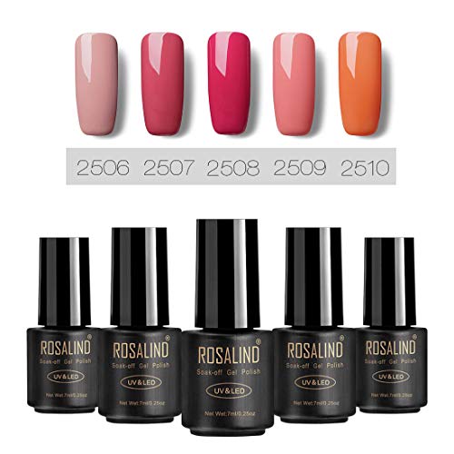 Gel Nail Polish Soak Off UV LED Esmalte Manicura Pedicura salón 5 Pack, 7ml (color desnudo)