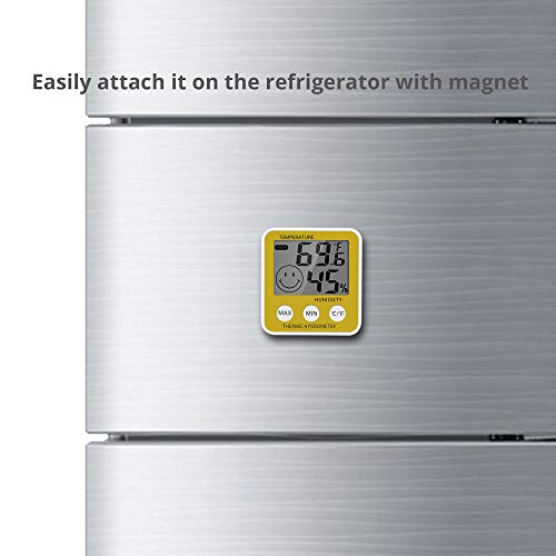 Gellvann Digital LCD Termómetro de Medidor de Humedad Interior Termómetro de Higrómetro Digital Termómetro de Habitación con Stander & Refrigerador Imán de Montaje para Humidificadores Deshumidificadores Invernadero Sótano Babyroom (Amarillo)