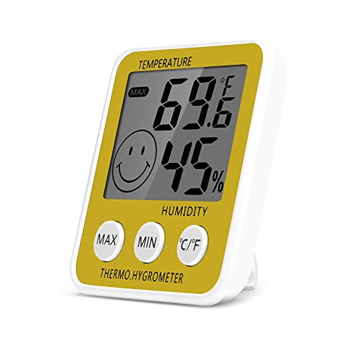 Gellvann Digital LCD Termómetro de Medidor de Humedad Interior Termómetro de Higrómetro Digital Termómetro de Habitación con Stander & Refrigerador Imán de Montaje para Humidificadores Deshumidificadores Invernadero Sótano Babyroom (Amarillo)