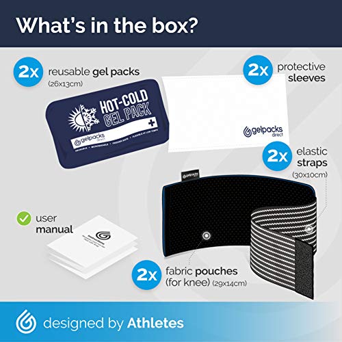 GelpacksDirect - Pack de 2 bolsas de gel para aplicar frío y calor - Con banda de compresión - Para lesiones en la rodilla