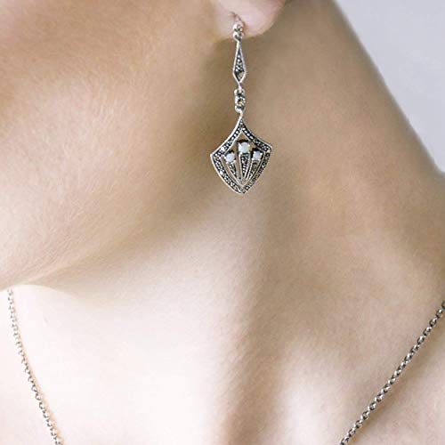 Gemondo Plata de Ley 925 Art Déco Ópalo & Marcasita Tendencia Pendientes