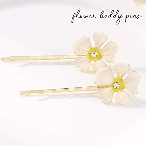 Genglass Horquillas para el pelo de boda, horquilla de flores amarillas, pinzas para el cabello doradas, accesorios para el cabello para mujeres y niñas, paquete de 5