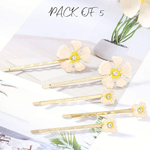 Genglass Horquillas para el pelo de boda, horquilla de flores amarillas, pinzas para el cabello doradas, accesorios para el cabello para mujeres y niñas, paquete de 5
