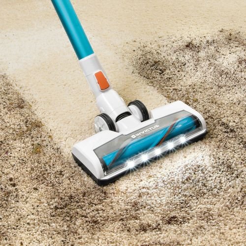 Genius Invictus X7 - Aspirador sin Bolsa con batería (13 Piezas) y Aspirador inalámbrico 2 en 1 con Potencia de aspiración de 380 W y Luces LED de Foco integradas, batería de Iones de Litio (30 min)