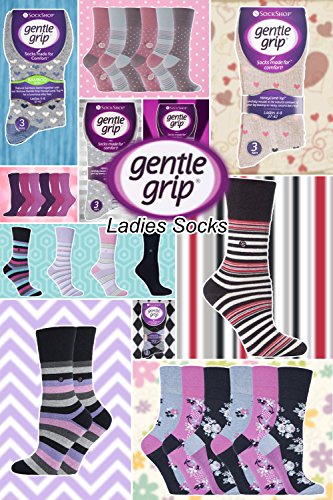 Gentle Grip - calcetines mujer sin goma colores fantasia estampados de algodon tamaño 37-42 eur (GG11)