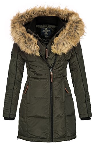 Geographical Norway Belissima - Chaqueta de invierno para mujer con capucha de piel XL caqui S