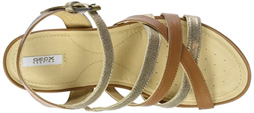 Geox D DOROTHA C, Sandalias con Plataforma Plana para Mujer, Amarillo (Curry/lt Taupe), 40 EU