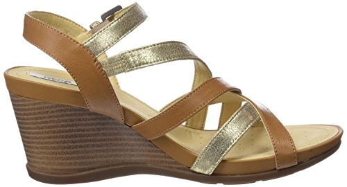 Geox D DOROTHA C, Sandalias con Plataforma Plana para Mujer, Amarillo (Curry/lt Taupe), 40 EU