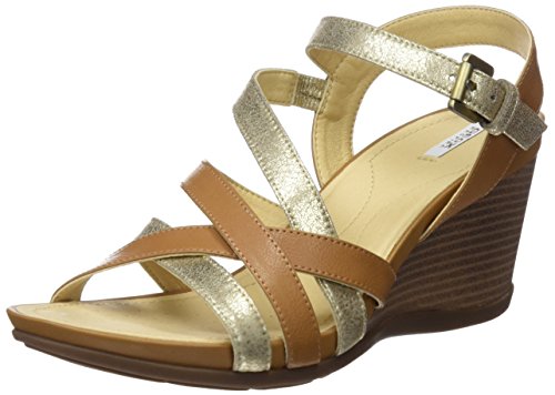 Geox D DOROTHA C, Sandalias con Plataforma Plana para Mujer, Amarillo (Curry/lt Taupe), 40 EU