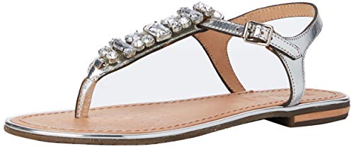 Geox D Sozy Plus E, Sandalias con Punta Abierta para Mujer, Plateado (Silver C1007), 38 EU