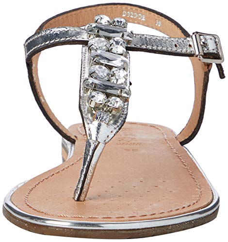 Geox D Sozy Plus E, Sandalias con Punta Abierta para Mujer, Plateado (Silver C1007), 38 EU