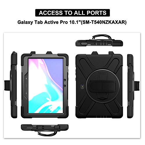 Gerutek - Funda para Samsung Galaxy Tab Active Pro 10.1 (10.1 pulgadas, SM-T540/T545/T547, resistente, resistente a los golpes, con soporte y correa para la mano y el hombro, color negro