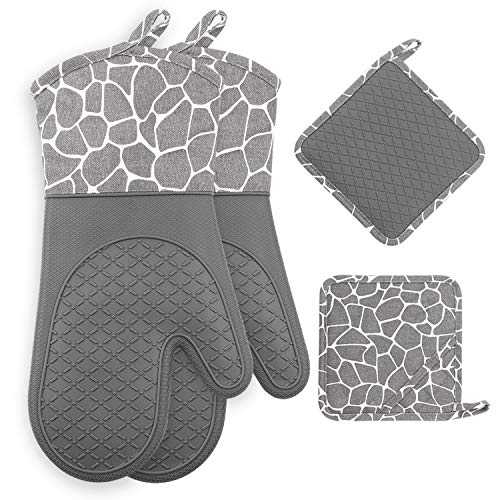 Gesentur Guantes y agarraderas para Horno, Guantes Resistentes al Calor, Guantes de Silicona Antideslizantes, para cocinar, Hornear, Asar a la Parrilla (Gray)