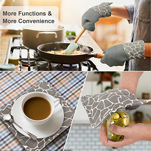 Gesentur Guantes y agarraderas para Horno, Guantes Resistentes al Calor, Guantes de Silicona Antideslizantes, para cocinar, Hornear, Asar a la Parrilla (Gray)