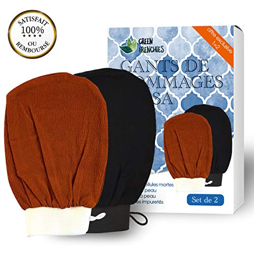 G.F. Guantes exfoliantes para cuerpo Kessa, guantes de exfoliación Kessa, 2 juegos de guantes de crin para hammam, guante de fricción natural