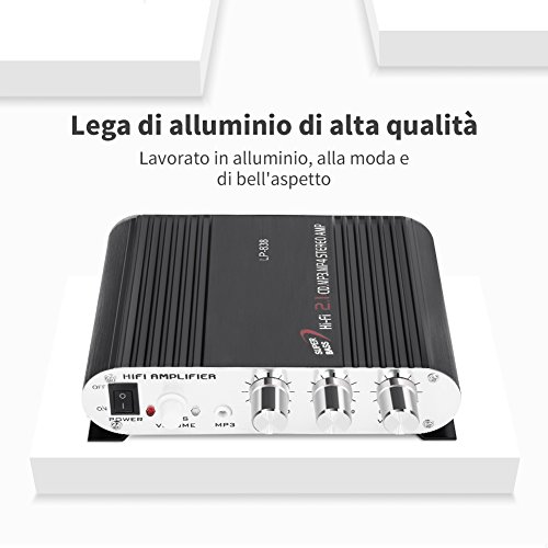 GHB Amplificador Audio coche Mini Amplificador Estéreo para Auto y Casa Uso Dual 200W 2.1 CH MP3 CD DVD