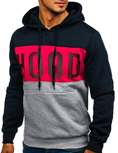 GHYUGR Sudadera con Capucha Hombre Contraste con Bolsillo Otoño Invierno Estampado Deporte Outwear Hoodie Pullover (L, Azul 2)