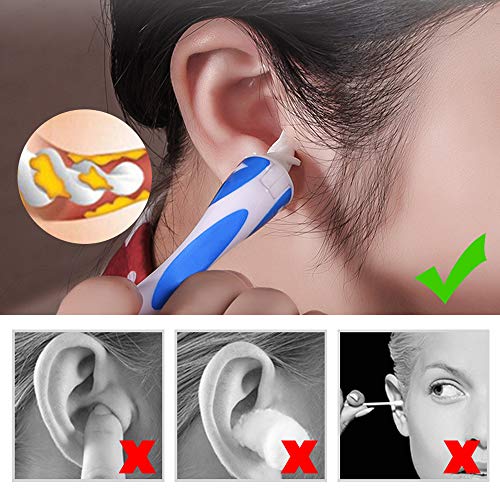 GiantGo 2X Limpiador de Orejas Limpiador de Oídos Espiral, Permite un Fácil y Limpieza Suave del Cerumen de Las Orejas con 32 Piezas de Puntas Lavables