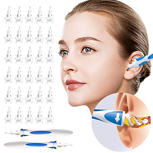 GiantGo 2X Limpiador de Orejas Limpiador de Oídos Espiral, Permite un Fácil y Limpieza Suave del Cerumen de Las Orejas con 32 Piezas de Puntas Lavables