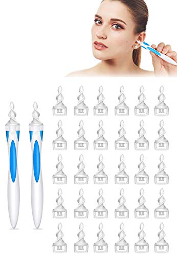 GiantGo 2X Limpiador de Orejas Limpiador de Oídos Espiral, Permite un Fácil y Limpieza Suave del Cerumen de Las Orejas con 32 Piezas de Puntas Lavables