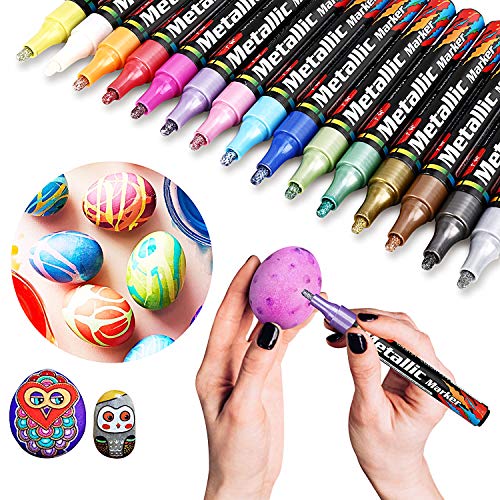 Gifort Rotuladores Acrílicos Permanentes, 15 Colores Rotuladores Pintura Metalizados Acrílica con Punta Fina de 3 mm para Piedra, Madera, Tela, Vidrio, Cerámica, Plastico