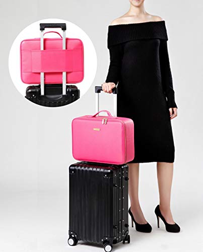 [Gifts for Women] ROWNYEON PU Leather Makeup Bag Professional Makeup Organizers Bag Portable Travel Makeup Case EVA Makeup Train Case Best Gift for Girl (Pink Medium)