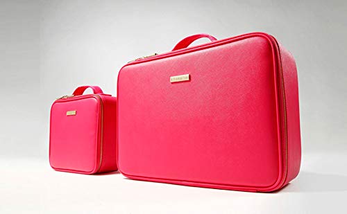 [Gifts for Women] ROWNYEON PU Leather Makeup Bag Professional Makeup Organizers Bag Portable Travel Makeup Case EVA Makeup Train Case Best Gift for Girl (Pink Medium)