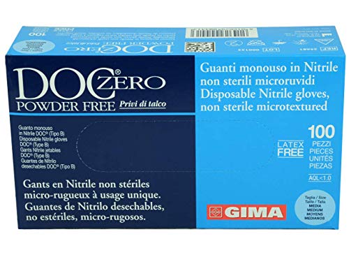 GIMA ref. 25681 Guantes de nitrilio sin polvo y sin látex, talla M, color azul, resistentes y para pieles sensibles, uso hospitalario y sanitario, no estériles, paquete de 100 unidades